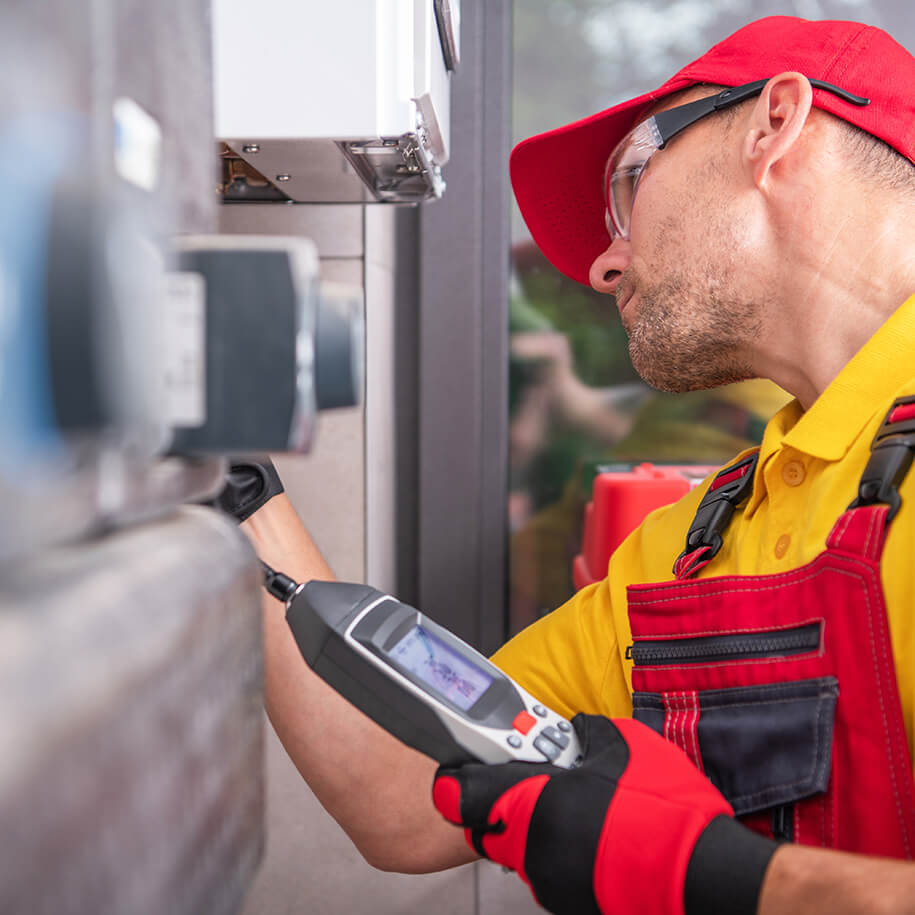 Techniker führt Leckuntersuchungen durch